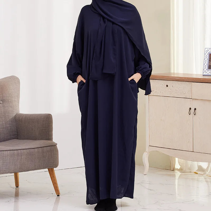 XG2056 AliExpress Big Swing Solid Color Bat Sleeve Robe Muslim Dress