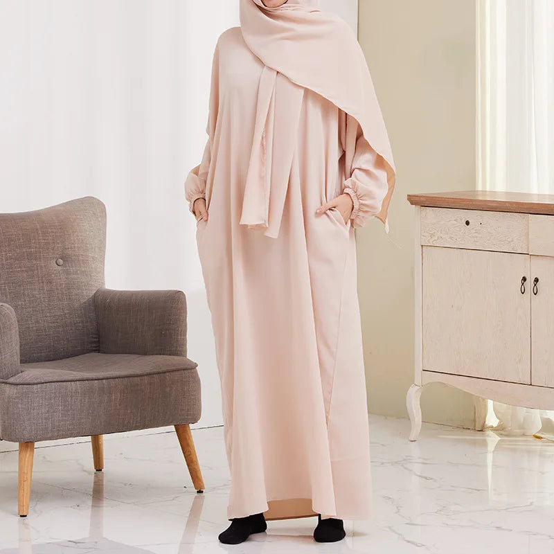 XG2056 AliExpress Big Swing Solid Color Bat Sleeve Robe Muslim Dress