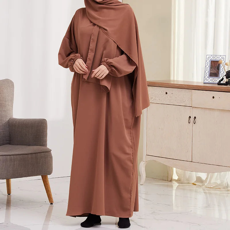 XG2056 AliExpress Big Swing Solid Color Bat Sleeve Robe Muslim Dress