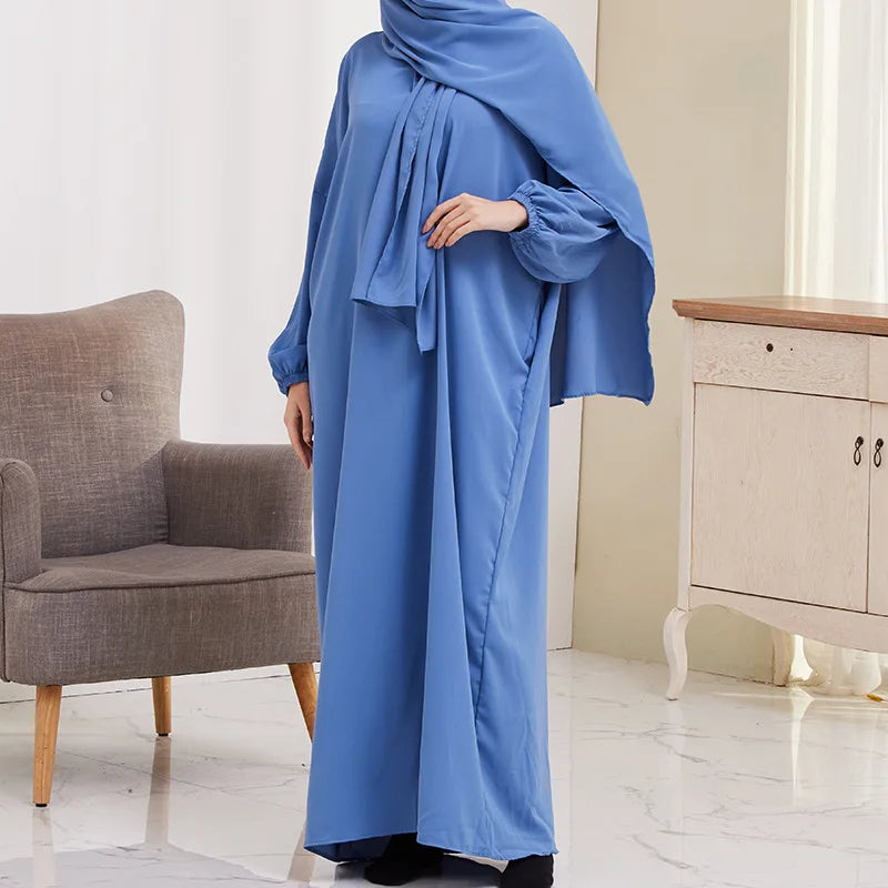 XG2056 AliExpress Big Swing Solid Color Bat Sleeve Robe Muslim Dress