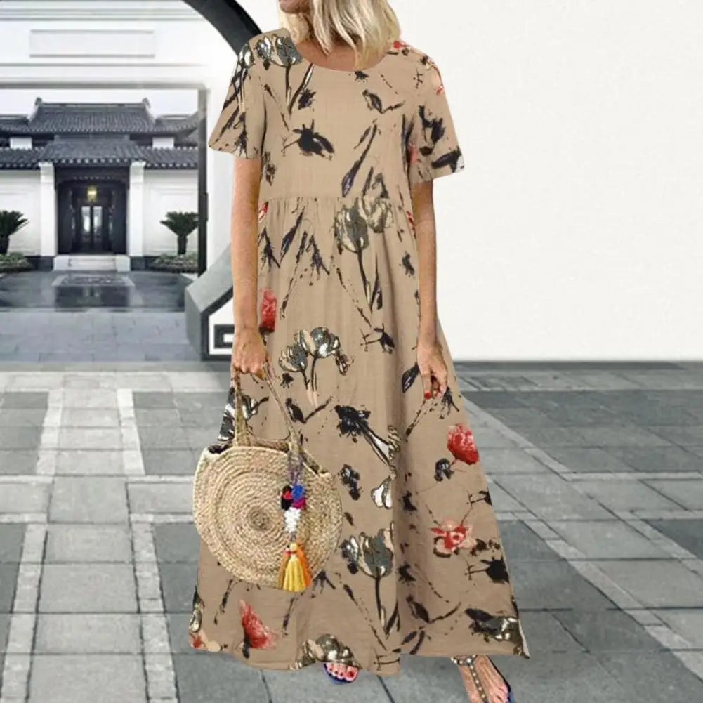 2022 Amazon Wish independent station hot style women's retro floral print short-sleeved round neck dress