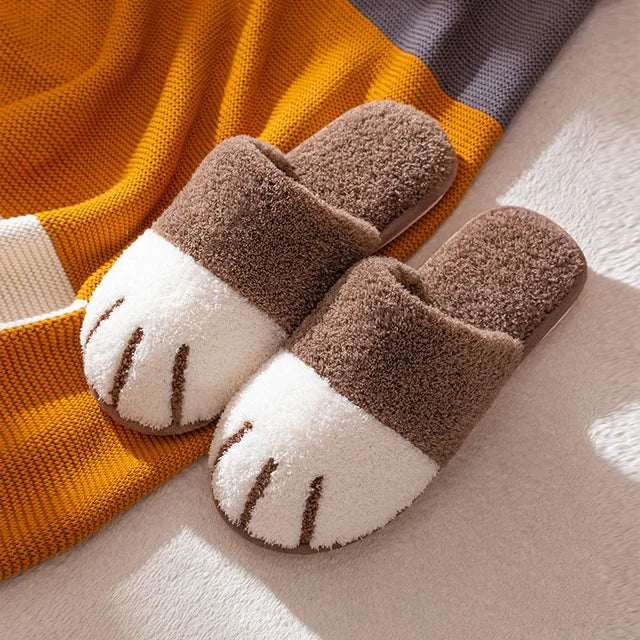 2023 New Cotton Slippers for Women at Home in Autumn and Winter Cat Claw Cartoon Cute Couple Warm Indoor Plush Slippers for Men