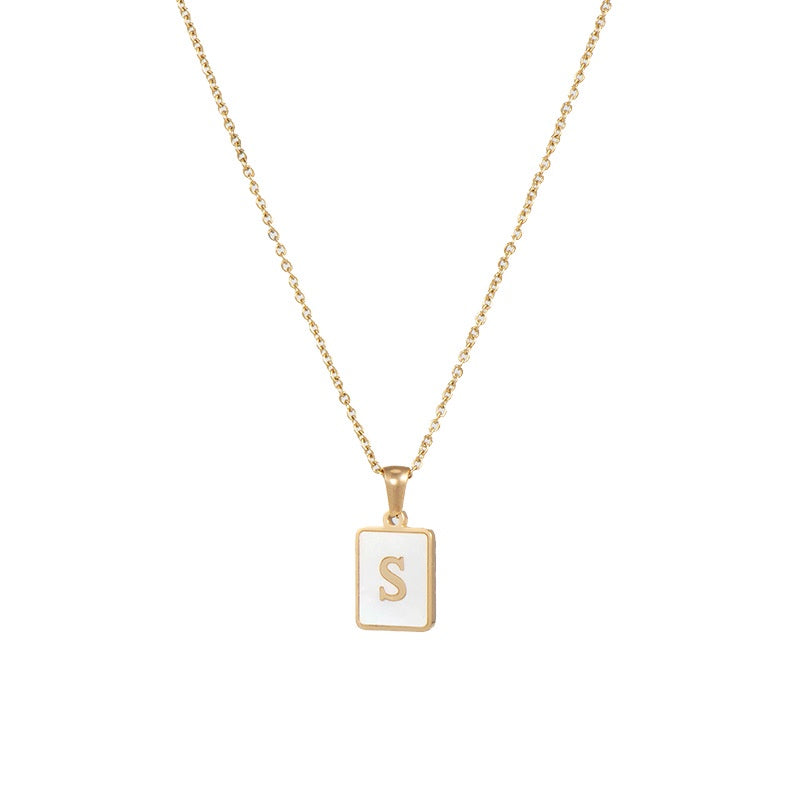 2022 European and American cross-border square 18K gold jewelry necklace female letter pendant titanium steel shell 26 letter necklace