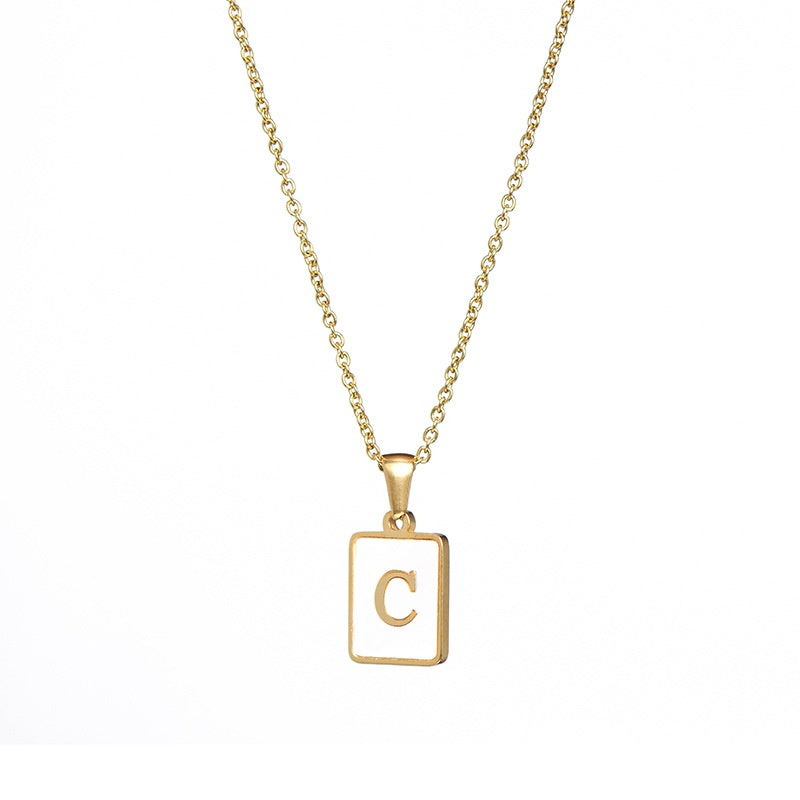 2022 European and American cross-border square 18K gold jewelry necklace female letter pendant titanium steel shell 26 letter necklace