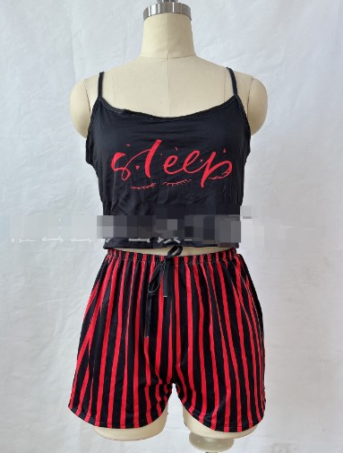 2023 New Arrival Suspender Pajamas Women Drawstring Shorts Set Letter Stripe Printing Ladies Home Clothes Can Be Worn Outside