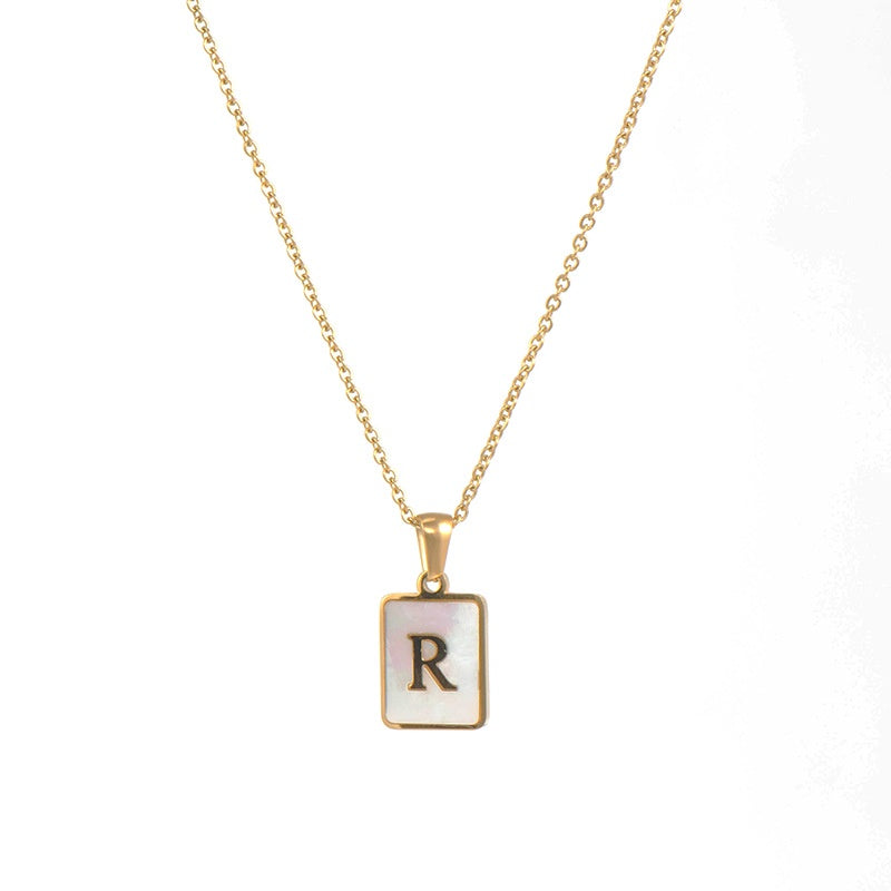 2022 European and American cross-border square 18K gold jewelry necklace female letter pendant titanium steel shell 26 letter necklace