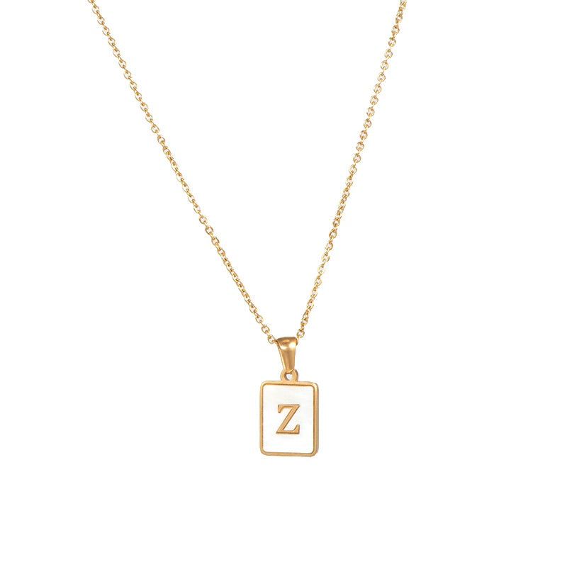 2022 European and American cross-border square 18K gold jewelry necklace female letter pendant titanium steel shell 26 letter necklace