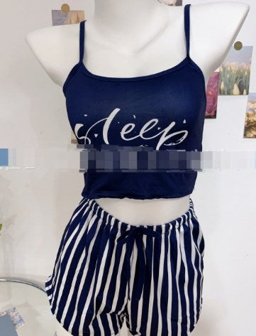 2023 New Arrival Suspender Pajamas Women Drawstring Shorts Set Letter Stripe Printing Ladies Home Clothes Can Be Worn Outside