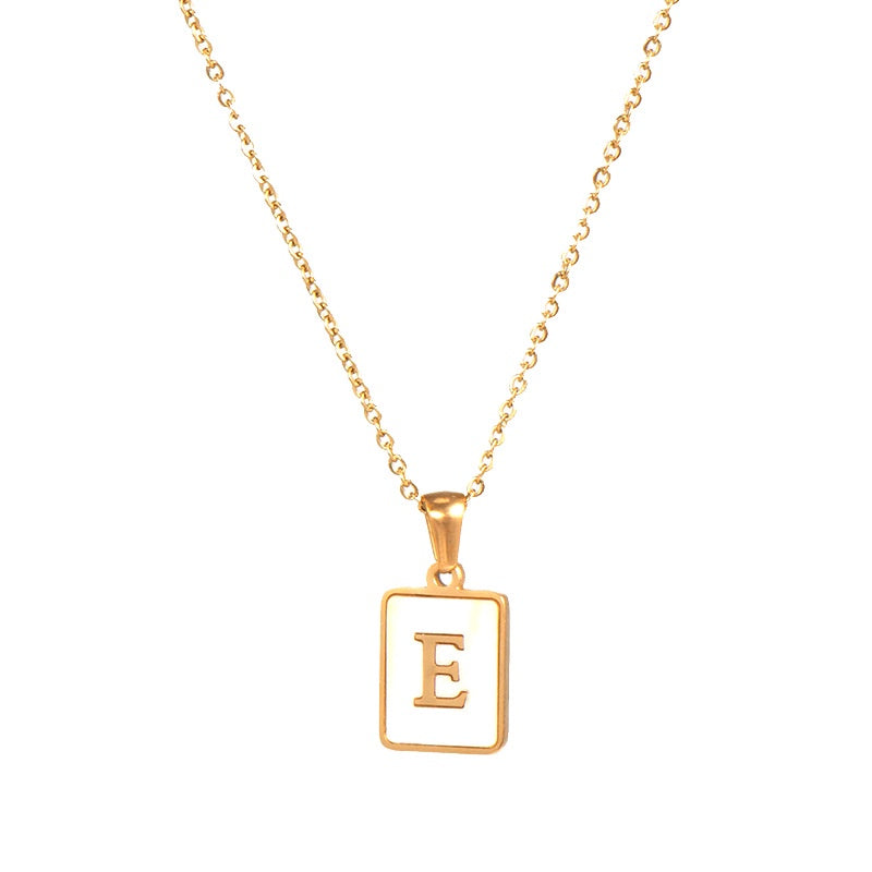 2022 European and American cross-border square 18K gold jewelry necklace female letter pendant titanium steel shell 26 letter necklace