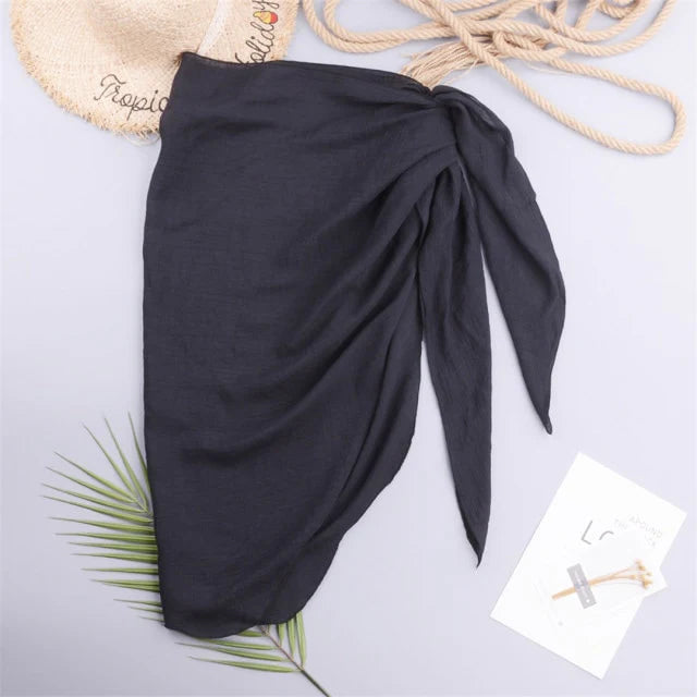 2021 Cross-border European and American one-piece apron solid color perspective sexy beach women's chiffon split holiday skirt