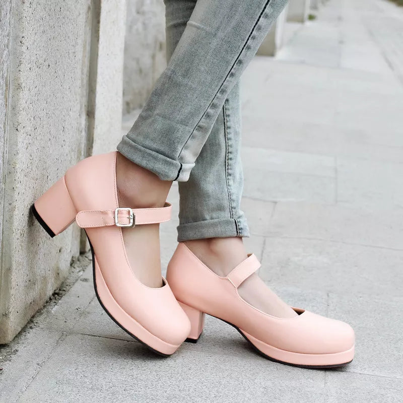 2022 new small leather shoes spring and autumn thick bottom Japanese Mary Jane cute round toe women's single shoes size code 30-48